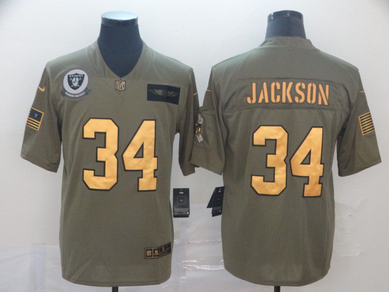 Men Oakland Raiders #34 Jackson green Gold Nike Olive Salute To Service Limited NFL Jersey->oakland raiders->NFL Jersey